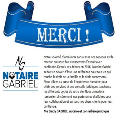 Merci de toute l'équipe de Notaire Gabriel
